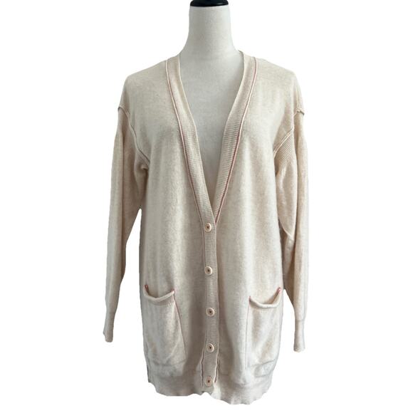 Pilcro Anthropology Cardigan Sweater Womens Med 100% Cashmere Oversized Cream - Picture 1 of 12